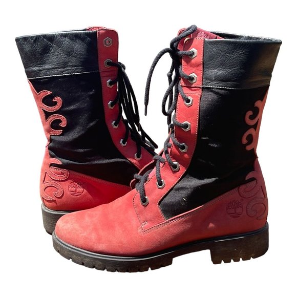 Timberland Red and Black Leather Boots RARE